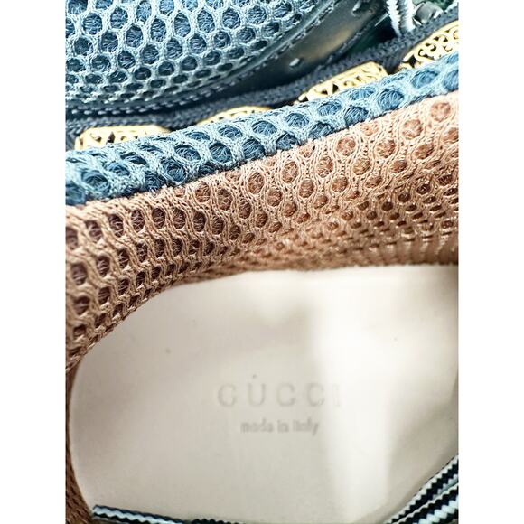 Gucci Flashtrek Chunky Green Gray Leather Crystal Embellished Sneakers Size 36.5 - Picture 7 of 9